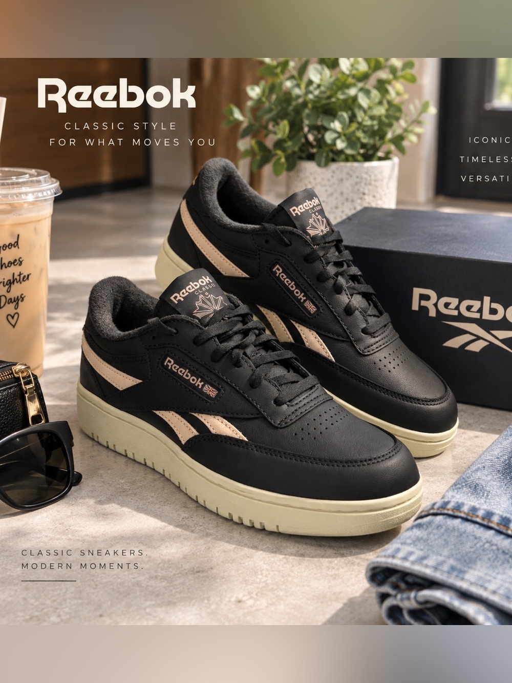 Reebok Club C Double Revenge Black Tan Women’s 9.5 Platform Sneakers New